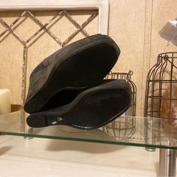 Prada Suede Peep Toe Wedge Ankle Booties - Picture 8 of 9